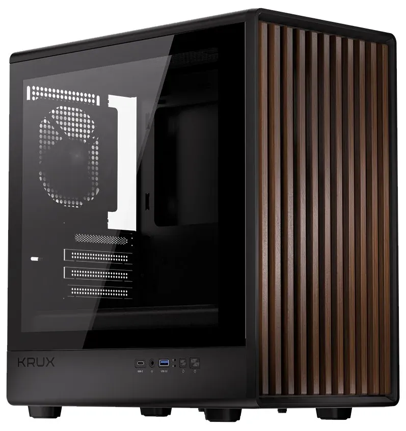 Krux skříň Helio / microATX /1x120mm fan / USB 3.0 / USB-C / dřevěný design / černá