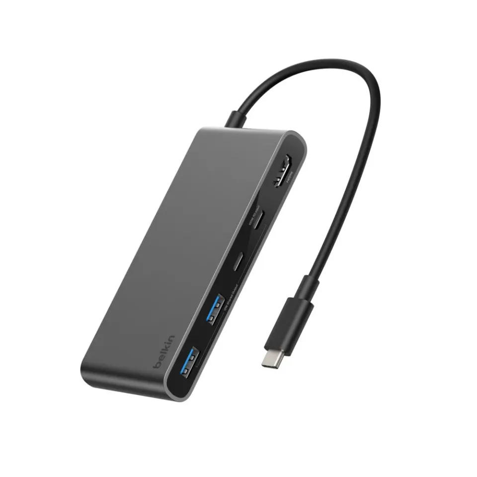 Belkin CONNECT 7v1 USB-C hub s dvojitým USB-C portem – stříbrný