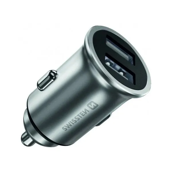Swissten cl adaptér 2x usb 4,8a metal stříbrný