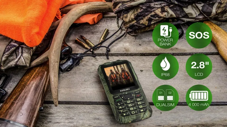 EVOLVEO StrongPhone Z6, 2,8" vodotěsný odolný/2xSIM/2px/micro SDHC/4000mAh/camo