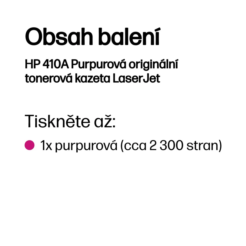 HP CF413A magenta toner č.410A malý cca 2300 str. (HP CLJ M477, M452, M377, purpurová)