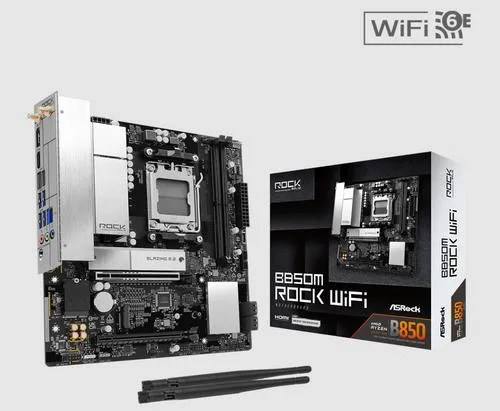 ASROCK B850M ROCK WIFI (AM5, amd B850, 2xDDR5 8200+, PCIE 5.0, HDMI, 4xSATA3 +2xM.2, USB3.2 G2, GLAN 2,5G, mATX)