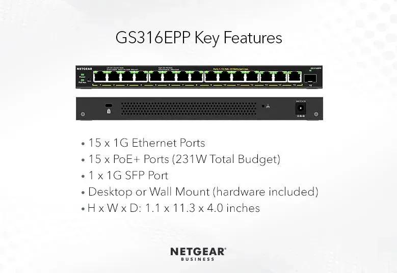 Netgear 16PT GE PLUS SWITCH, PoE+, SFP