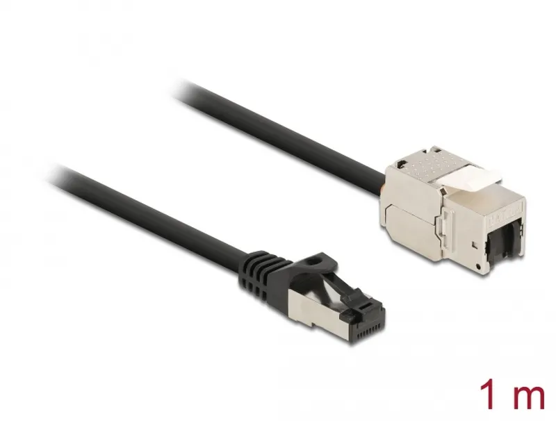 Delock Kabel ze zástrčky RJ45 na zásuvku RJ45 modulu Keystone, Cat.6A, délka 1 m