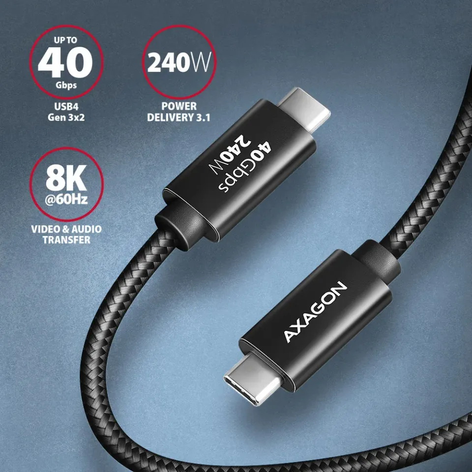 AXAGON BUCM4X-CM05AB NewGEN+ kabel USB-C <-> USB-C, 0.5m, USB4 Gen 3×2, PD 240W