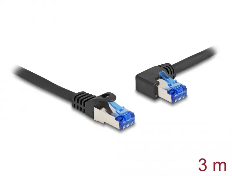 Delock Síťový kabel rozhraní RJ45 Cat.6A, S/FTP, přímý / levý pravoúhlý, 3 m, če