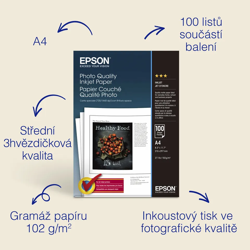 EPSON paper A4 - 102g/m2 - 100sheets - photo quality ink jet