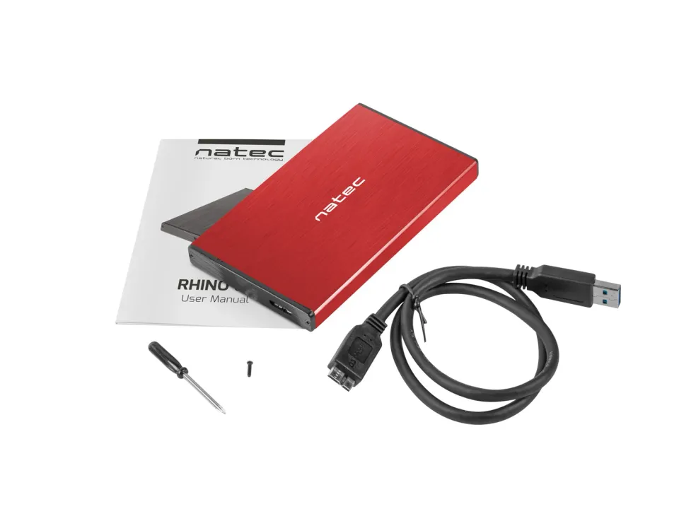 Externí box pro HDD 2,5" USB 3.0 Natec Rhino Go, červený, hliníkové tělo