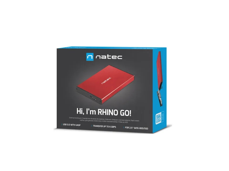 Externí box pro HDD 2,5" USB 3.0 Natec Rhino Go, červený, hliníkové tělo