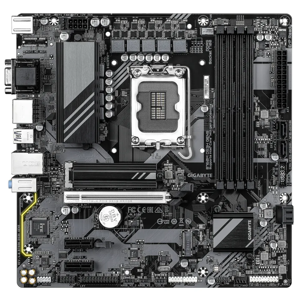 GIGABYTE MB Sc LGA1700 B760M DS3H GEN5, Intel B760, 4xDDR5, 2xDP, 1xHDMI, 1xVGA, mATX