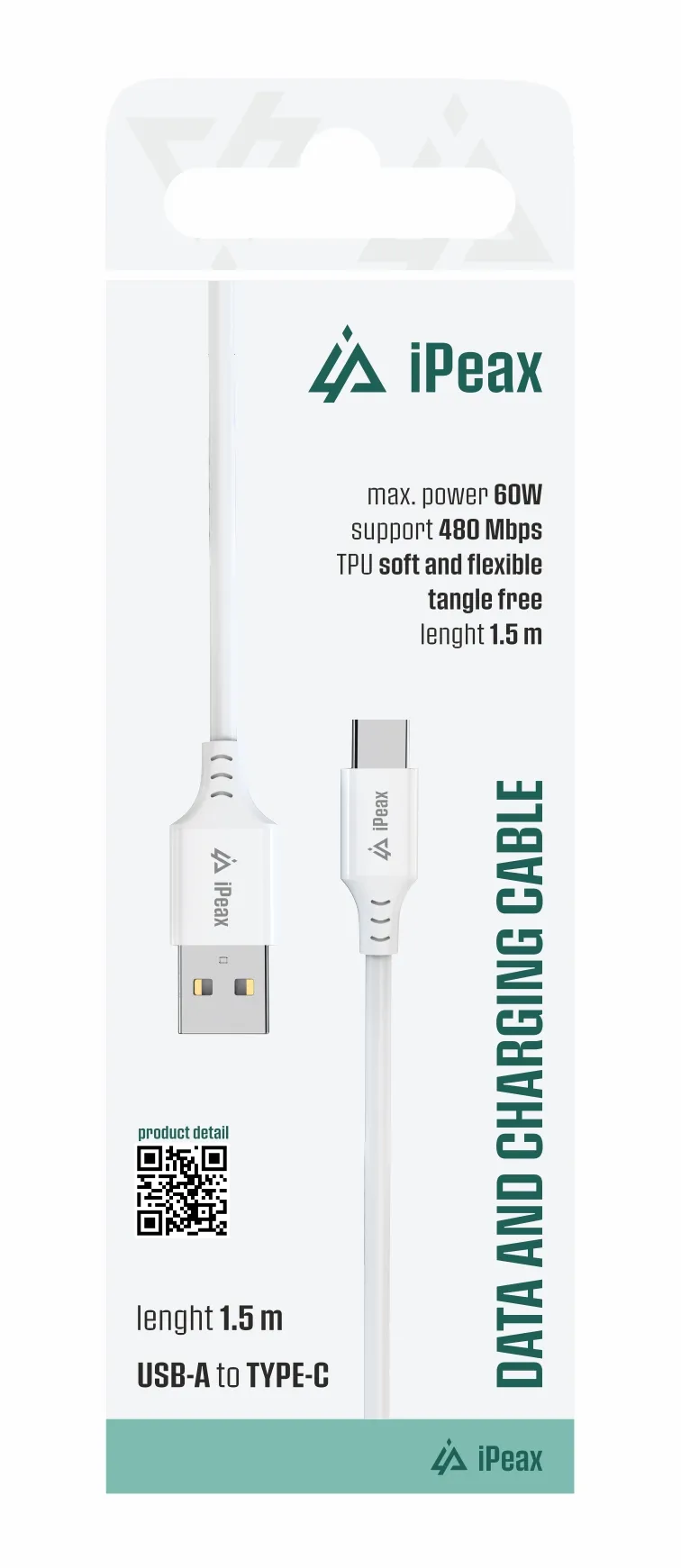 TPU KABEL USB-A / USB-C 1,5M, USB 2.0 BÍLÝ