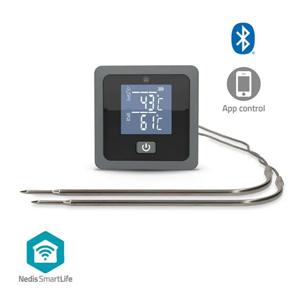 Nedis BTKAT10GY - Teploměr na Maso | 0 - 300 °C | Digitální Displej | Bluetooth