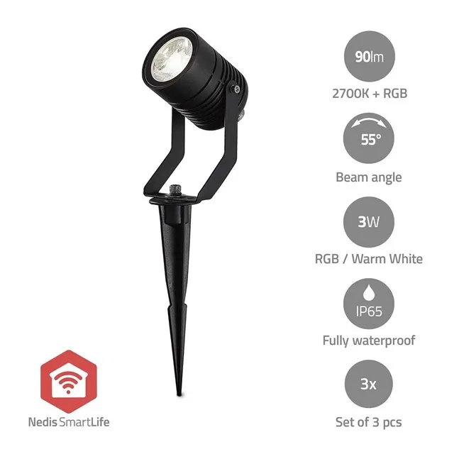 Nedis ZBLOS10RGBW3 - Venkovní světlo Smartlife| 3 x 90 lm | Zigbee 3.0 | 3 x 3 W