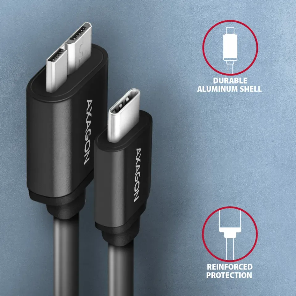 AXAGON BUMM3-CM10AB, SPEED kabel Micro-B USB <-> USB-C, 1m, USB 3.2 Gen 1, 3A, A