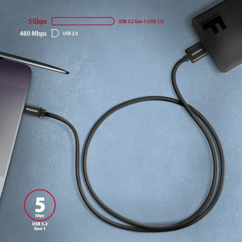 AXAGON BUMM3-CM10AB, SPEED kabel Micro-B USB <-> USB-C, 1m, USB 3.2 Gen 1, 3A, A