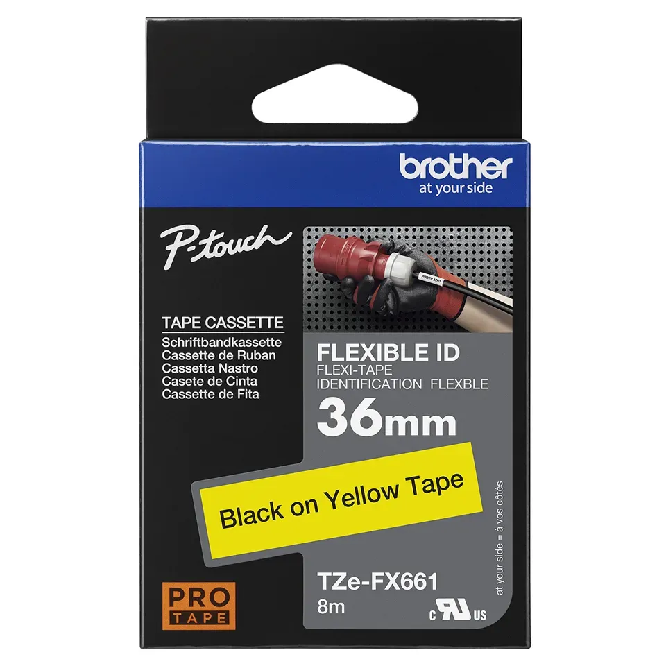 Brother - TZe-FX661, žlutá / černá, 36 mm, s flexibilní páskou