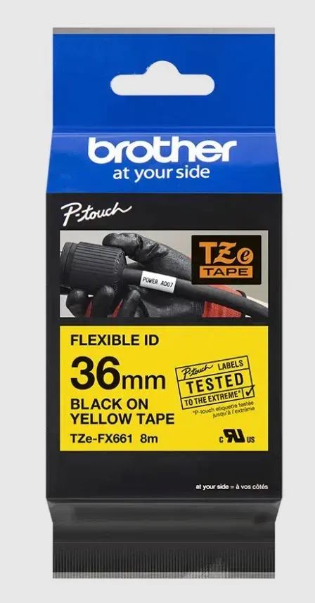 Brother - TZe-FX661, žlutá / černá, 36 mm, s flexibilní páskou