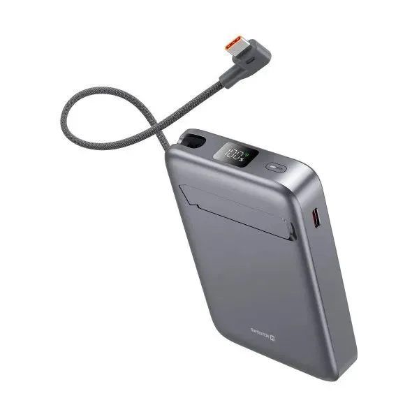 Swissten Power Bank Magsafe Qi2 15W, 10000 mAh s Integrovaným Kabelem USB-C Černá