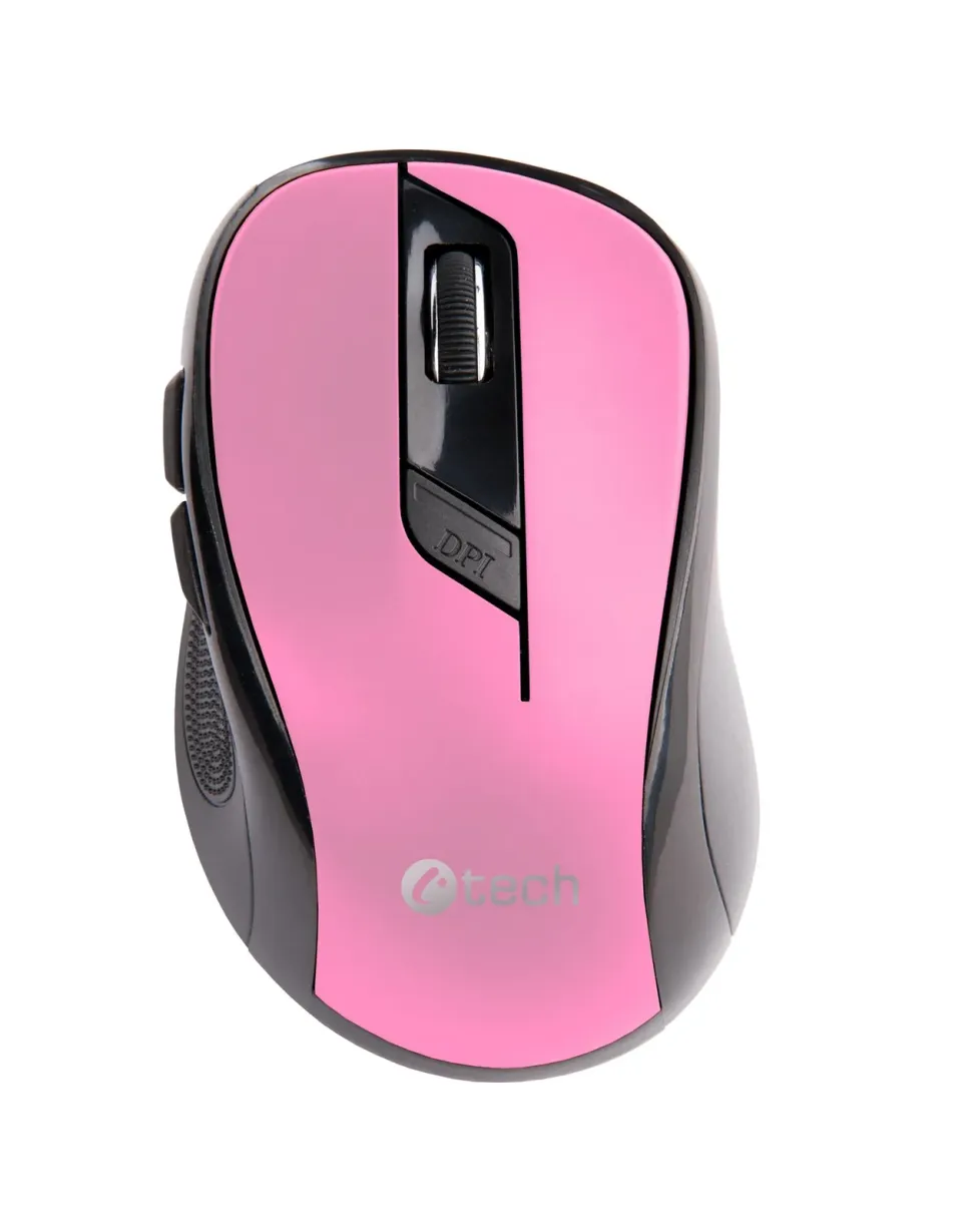 C-TECH myš WLM-02P, růžová, bezdrátová, 1600DPI, 6 tlačítek, USB nano receiver