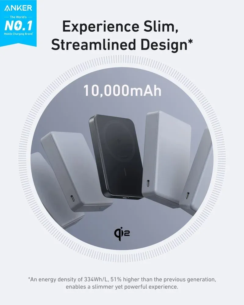 Anker MagGo Powerbanka/ 10000mAh/ 30W/ Bezdrátové nabíjení/ černá
