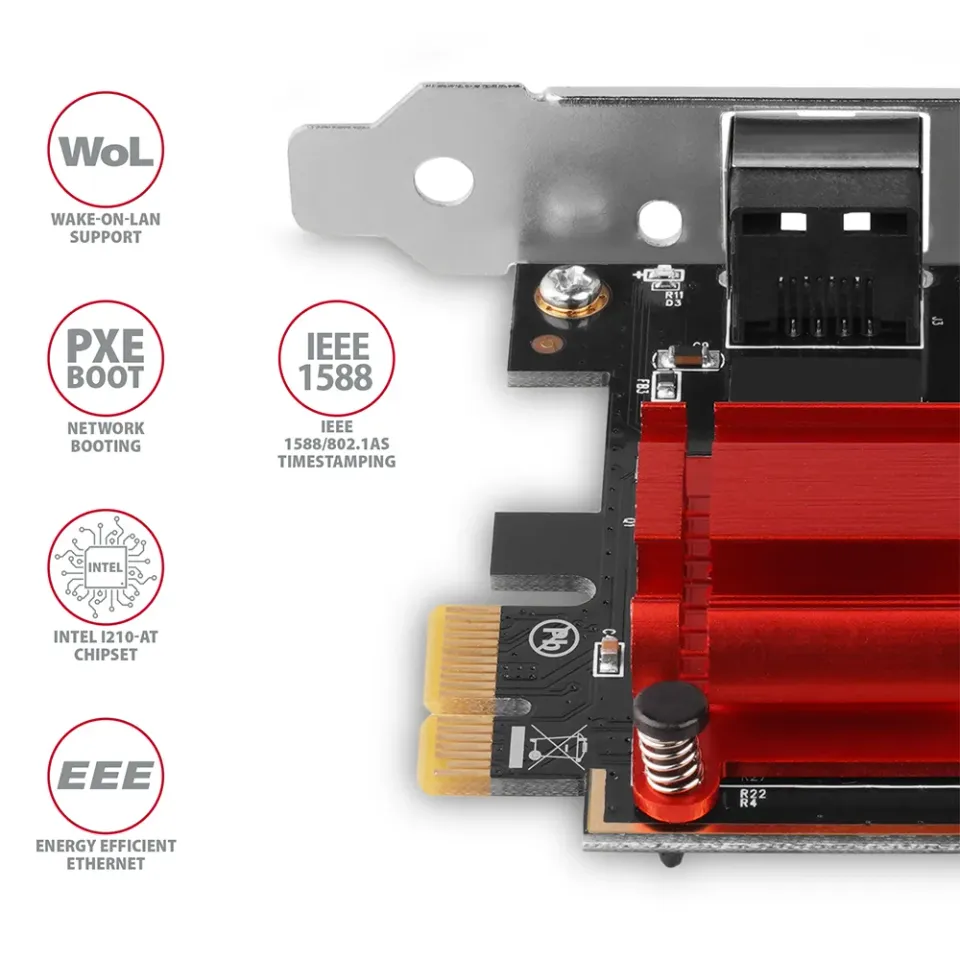 AXAGON PCEE-GIX, PCIe síťová karta - Gigabit Ethernet port (RJ-45), Intel I210AT