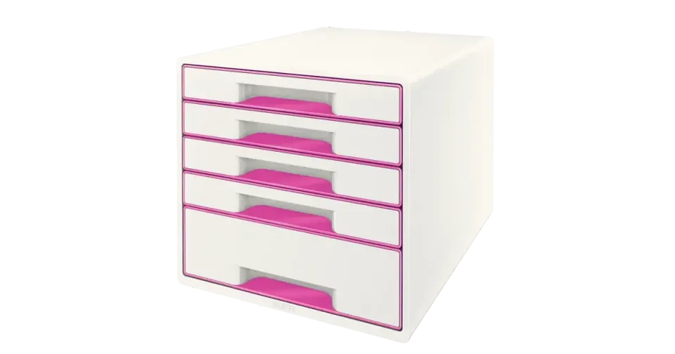 LEITZ Zásuvkový box WOW CUBE, 5 zásuvek, bílá/růžová