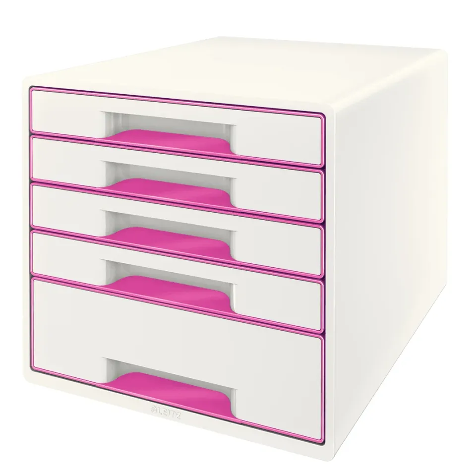 LEITZ Zásuvkový box WOW CUBE, 5 zásuvek, bílá/růžová