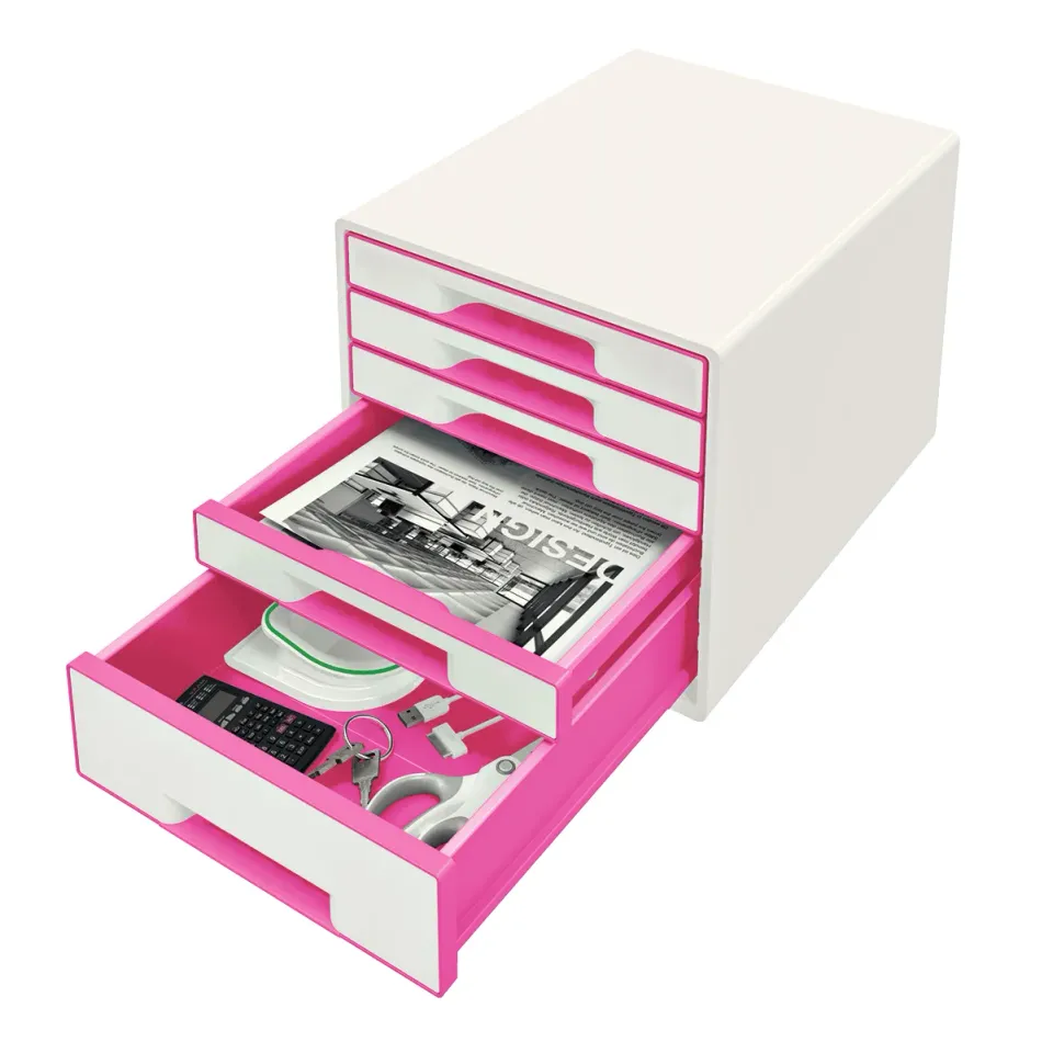 LEITZ Zásuvkový box WOW CUBE, 5 zásuvek, bílá/růžová