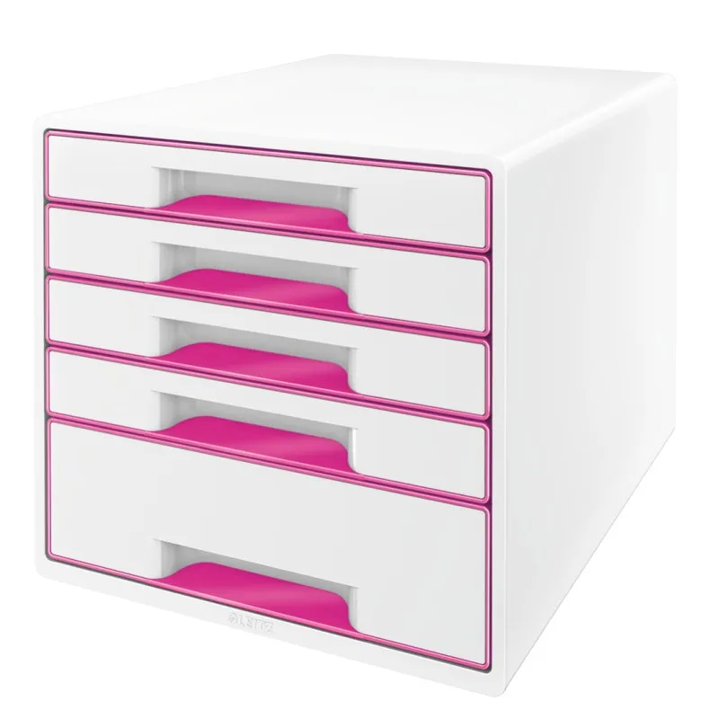 LEITZ Zásuvkový box WOW CUBE, 5 zásuvek, bílá/růžová