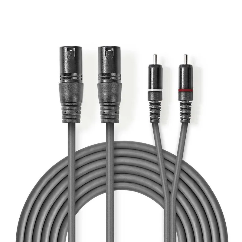 Nedis COTH15210GY30 - XLR Audiokabel | 2x XLR 3pinová Zástrčka – 2x RCA Zástrčka