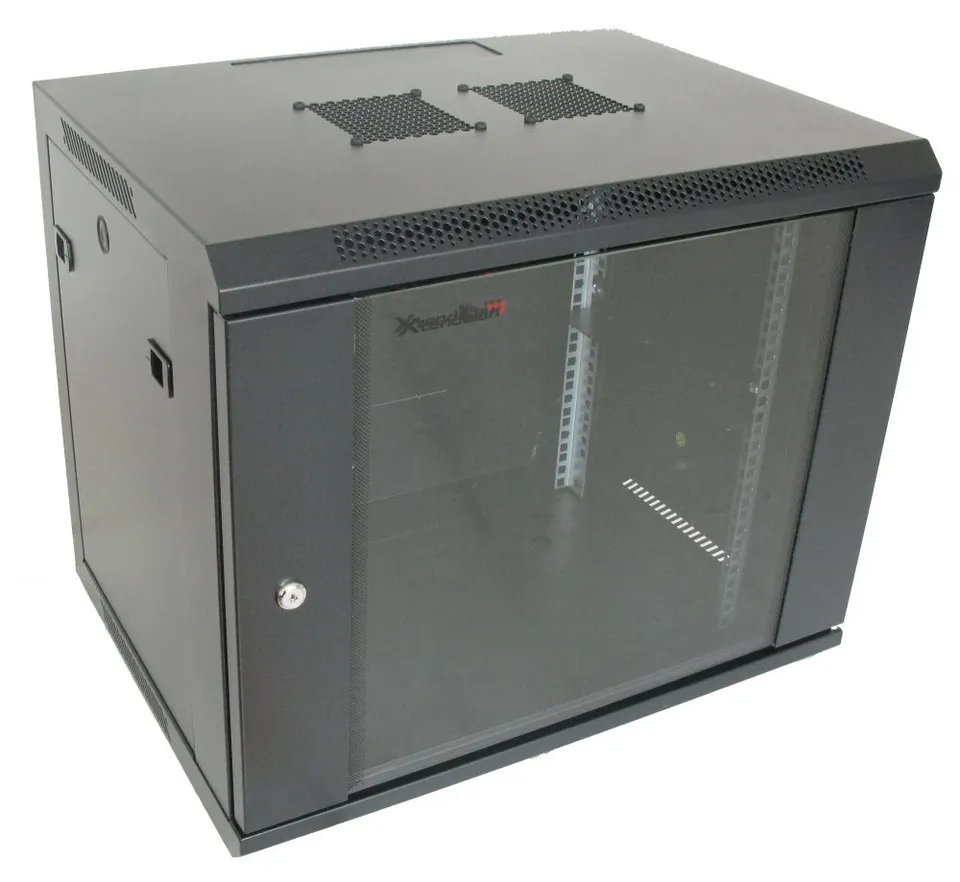 XtendLan 9U/600x600, na zeď, jednodílný, skleněné dveře (WS-9U-66-BLACK-P)