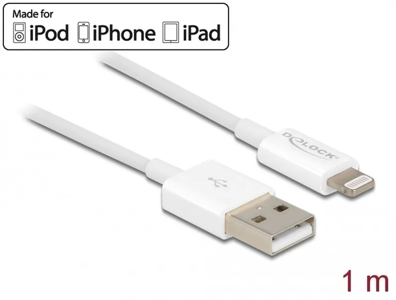 Delock USB datový a napájecí kabel pro iPhone, iPad, iPod bílý 1 m