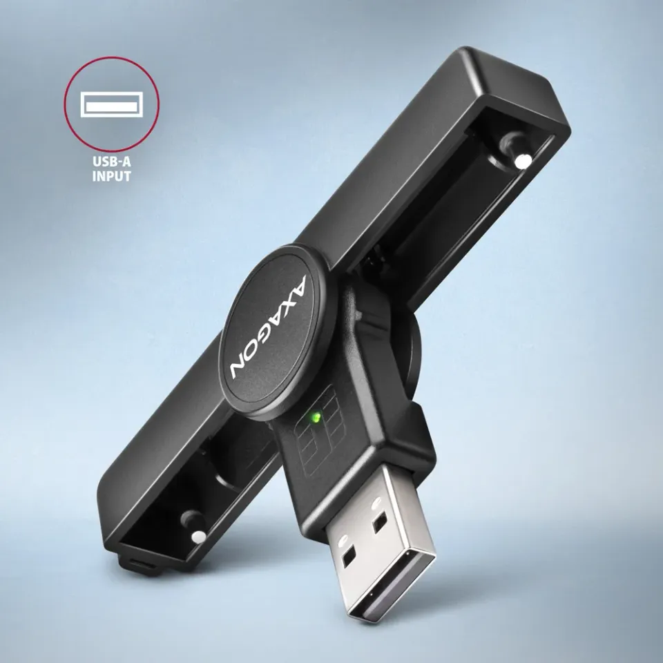AXAGON CRE-SMPA Skládací kapesní USB-A čtečka kontaktních Smart karet. Vhodná pr