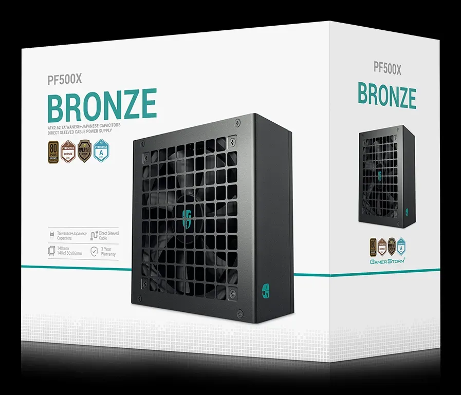 DEEPCOOL GAMERSTORM zdroj 500W PF500X, 120mm, 80+ Bronze , černá