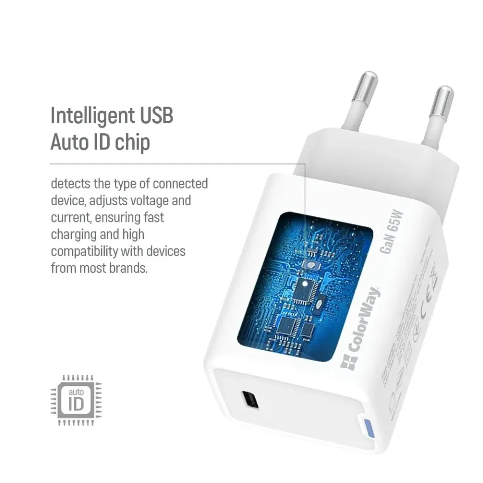 COLORWAY 1x USB-C / síťová nabíječka/ GaN/ PD/ PPS/ 65W/ Bílá