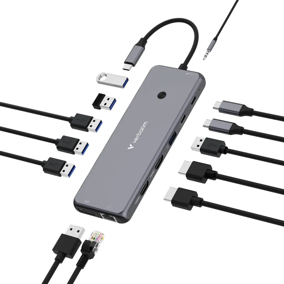 VERBATIM Hub USB-C Pro Multiport 13 Port, 6x USB-A, 2x USB-C, 2x HDMI, DP, RJ45, 3.5mm Jack audio, šedá