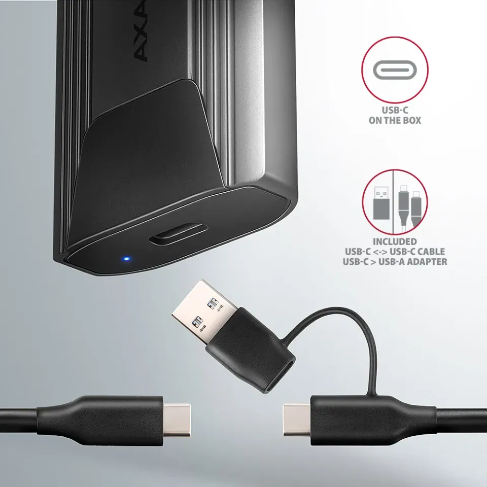 AXAGON EEM2-GTS2, USB-C 10Gbps - M.2 NVMe & SATA SSD kovový THIN box, bezšroubko