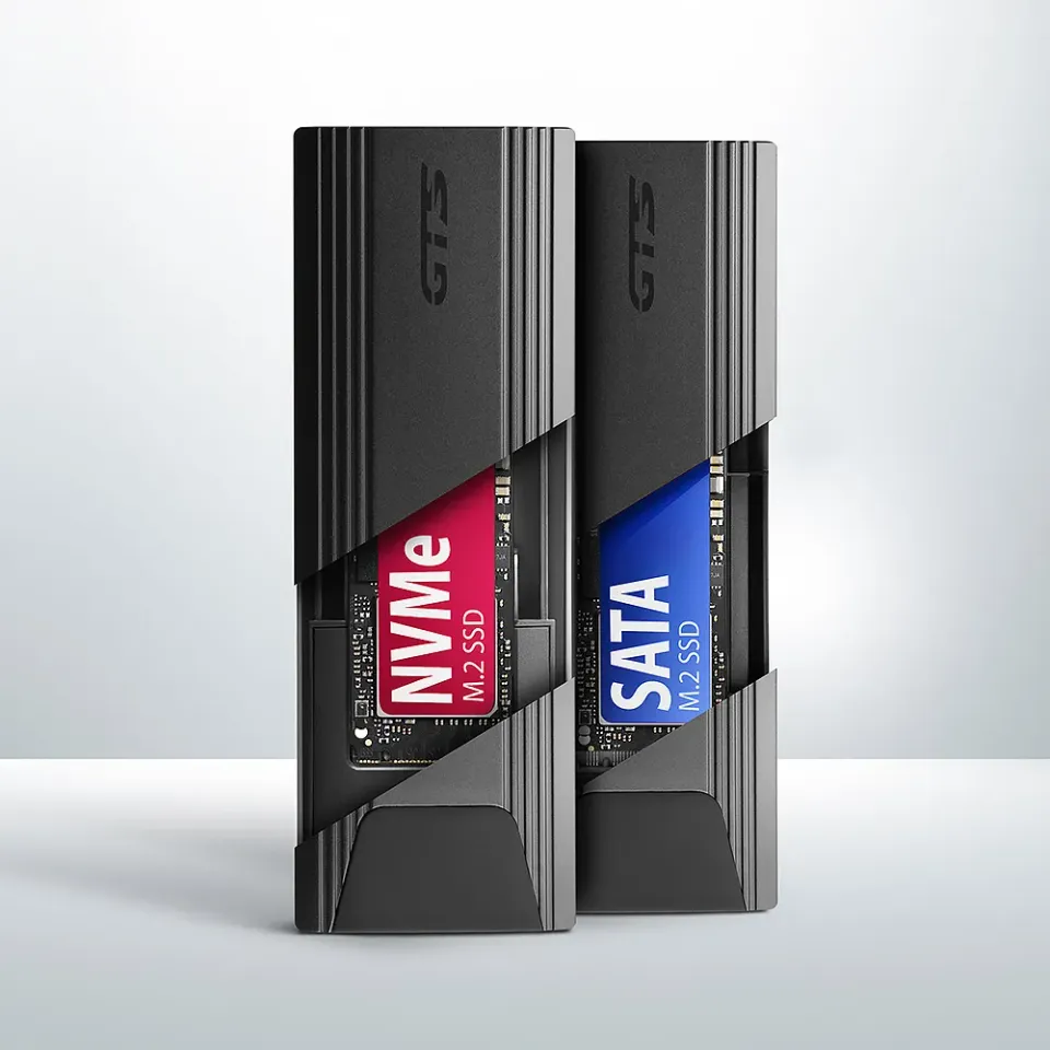 AXAGON EEM2-GTS2, USB-C 10Gbps - M.2 NVMe & SATA SSD kovový THIN box, bezšroubko