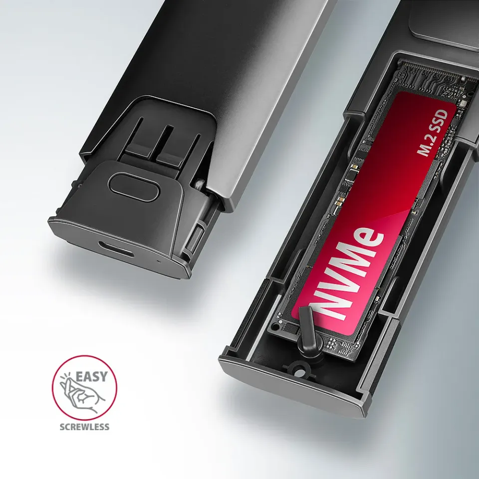 AXAGON EEM2-GTS2, USB-C 10Gbps - M.2 NVMe & SATA SSD kovový THIN box, bezšroubko