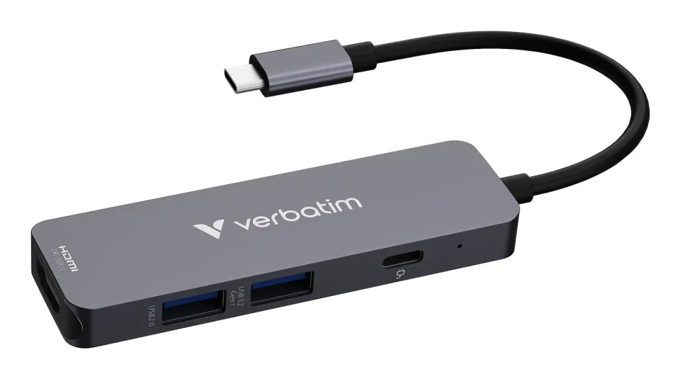 VERBATIM Dokovací stanice USB-C, 4v1, HDMI, USB-C PD, USB 3.0, USB 2.0, šedá