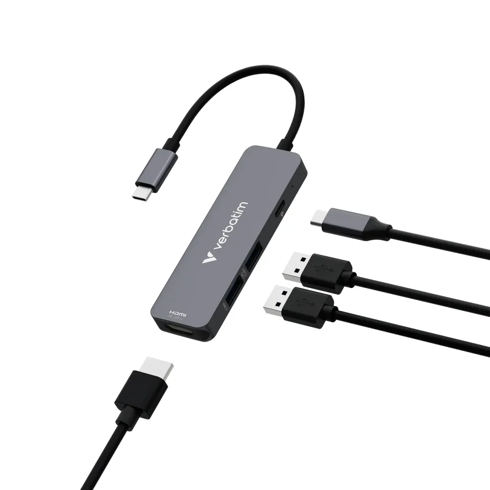 VERBATIM Dokovací stanice USB-C, 4v1, HDMI, USB-C PD, USB 3.0, USB 2.0, šedá