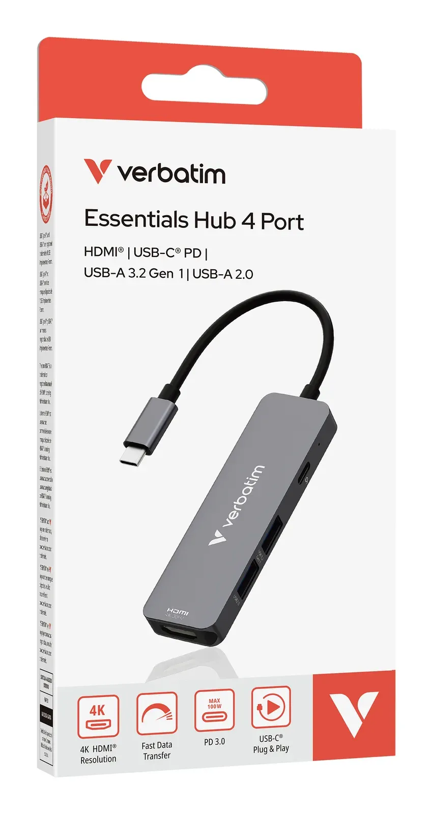 VERBATIM Dokovací stanice USB-C, 4v1, HDMI, USB-C PD, USB 3.0, USB 2.0, šedá