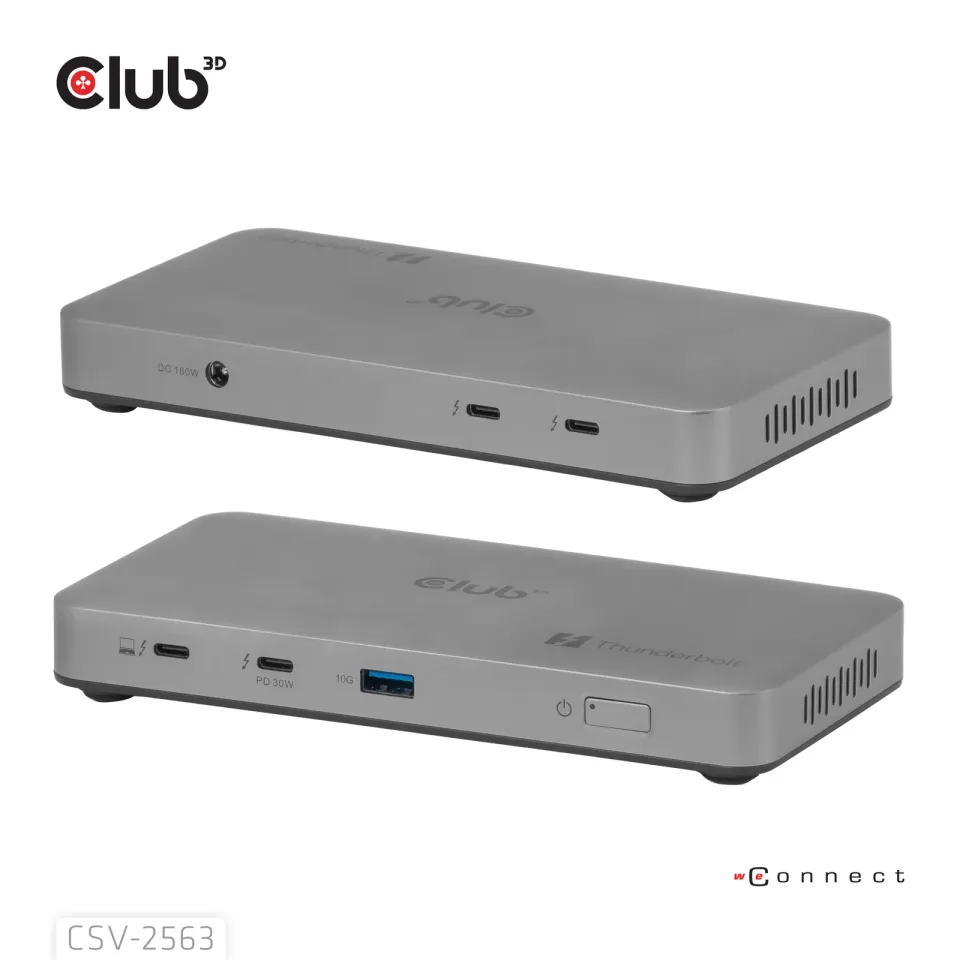 Club3D hub Thunderbolt 5 5v1, 3x USB-C TB5, 1x USB-A, 1x8K60Hz, 3x 5K60Hz, certifikace Thunderbolt Share, 180W