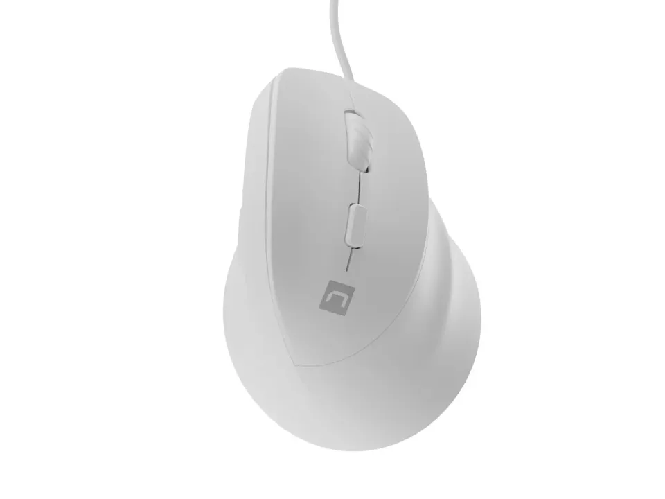Vertikální myš Natec CRAKE 2 PRO/Vertikální/Optická/Pro praváky/12 400 DPI/Drátové USB-A/Bílá