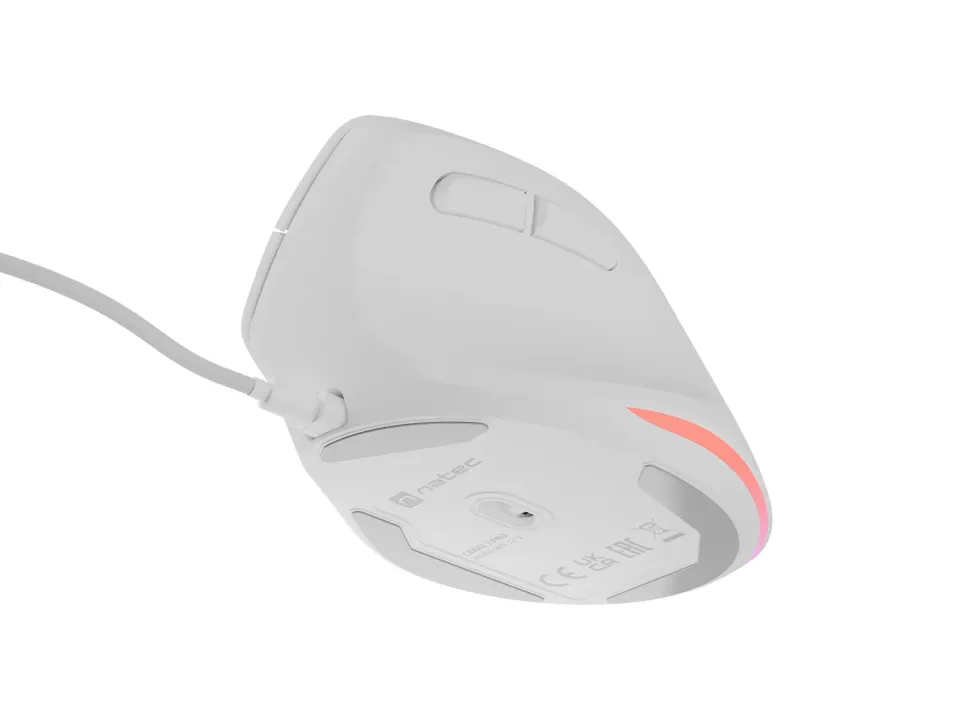 Vertikální myš Natec CRAKE 2 PRO/Vertikální/Optická/Pro praváky/12 400 DPI/Drátové USB-A/Bílá