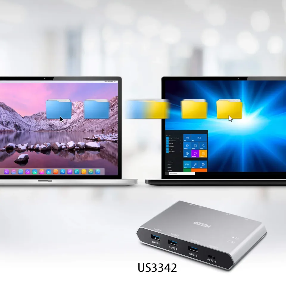 Aten 2-Port USB-C Gen 2 Sharing Switch with Power Pass-through
