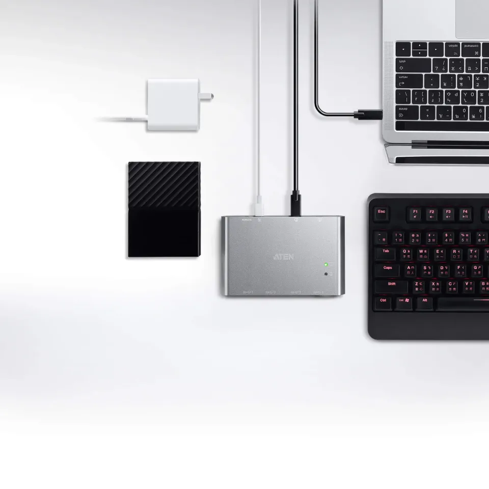 Aten 2-Port USB-C Gen 2 Sharing Switch with Power Pass-through