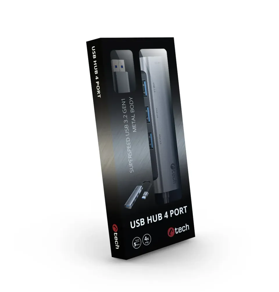 C-TECH HUB USB, UHB-U3-AL, 4x USB 3.2 Gen 1, hliníkové tělo