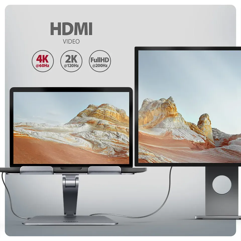 AXAGON HMC-STND, stojan pro 10"-16" notebooky, USB 5Gbps hub, 3x USB-A, HDMI 4k/