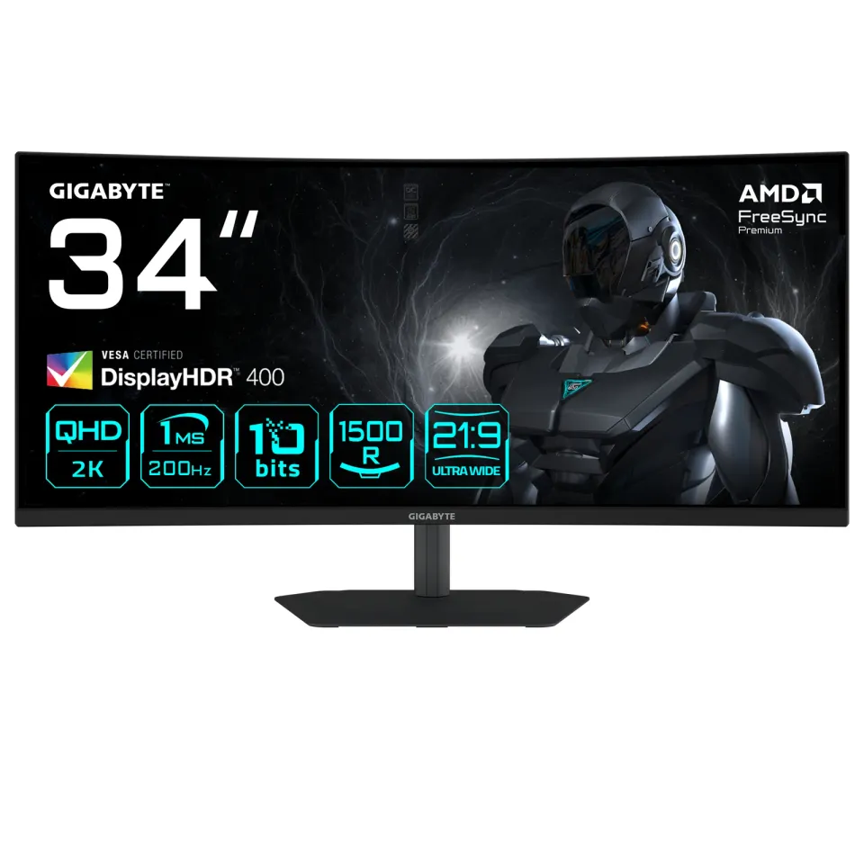 GIGABYTE LCD - 34" Gaming monitor G34WQC2, VA, 21:9, 3440x1440 QHD, 200Hz, 450 cd/m2, 1ms, 2xHDMI, 2xDP